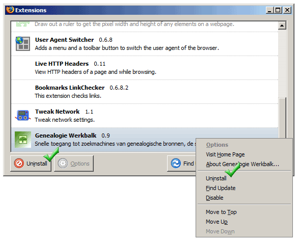 Genealogie Werkbalk Firefox Uninstall