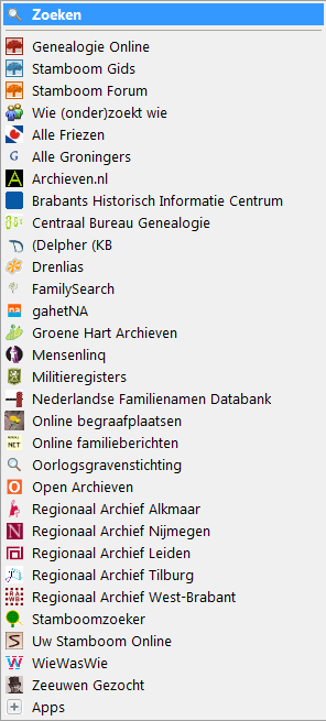 Doorzoekbare genealogische bronnen in de Genealogie Werkbalk