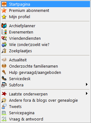Stamboom Forum functionaliteit in de Genealogie Werkbalk