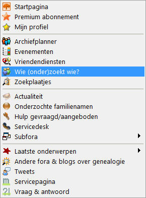 Stamboom Forum functionalitieit in de Genealogie Werkbalk