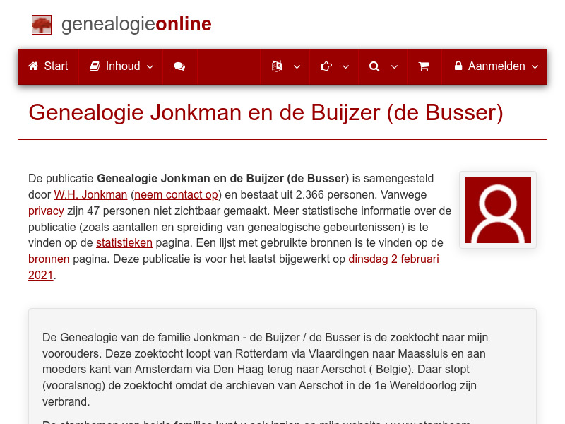 Screenshot van website