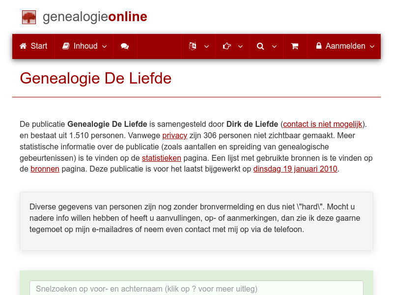 Screenshot van website