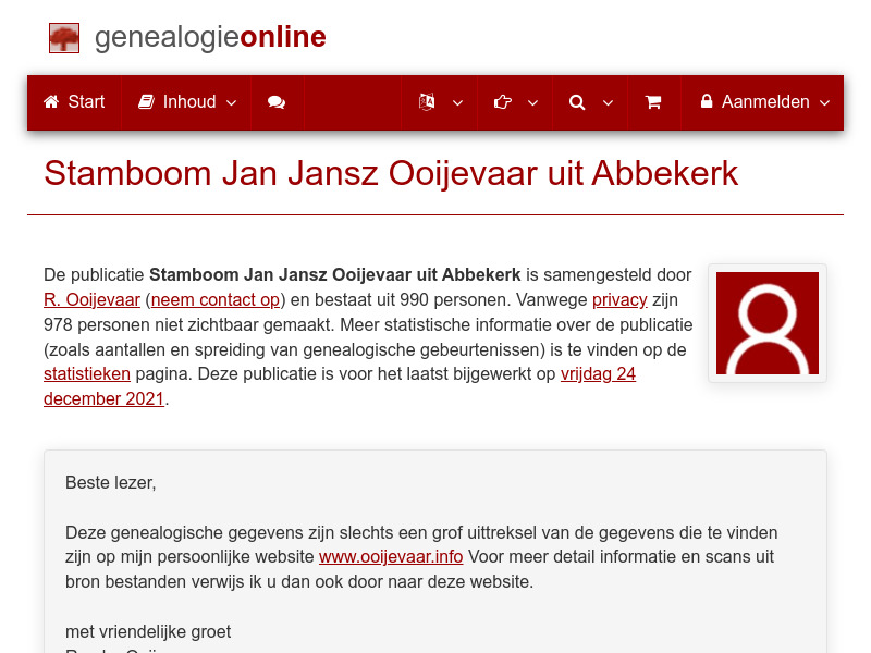 Screenshot van website