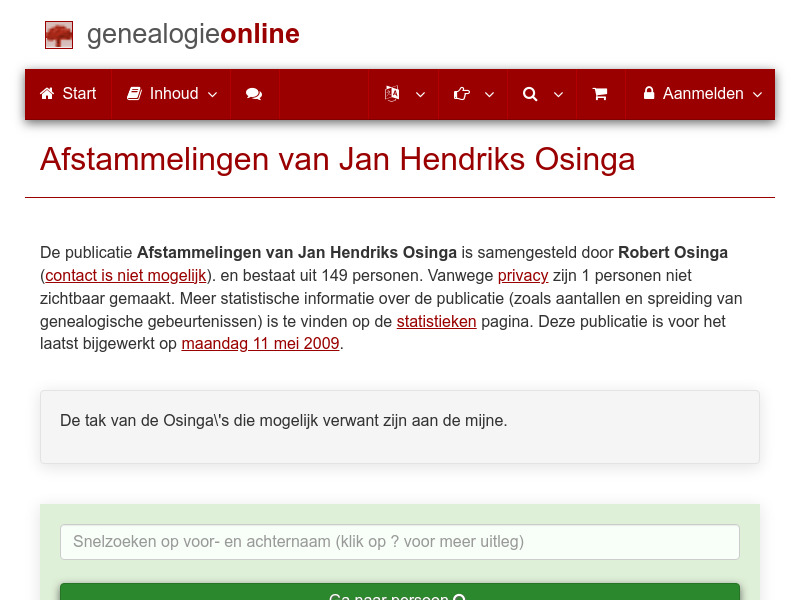 Screenshot van website