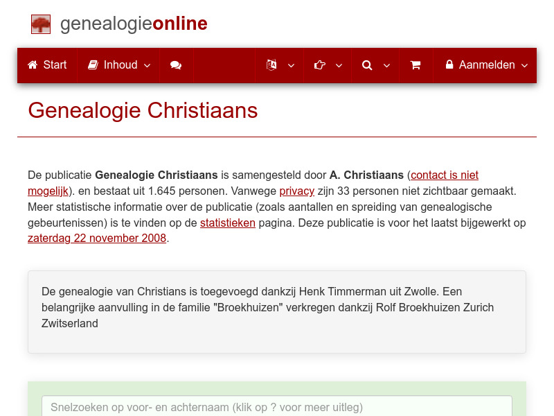 Screenshot van website