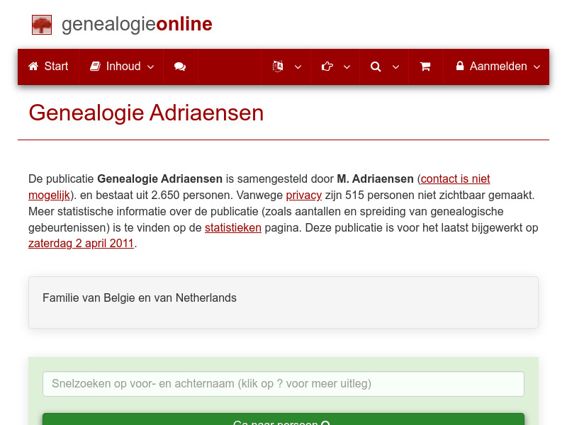Screenshot van website