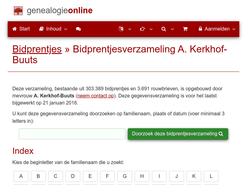 Screenshot van website