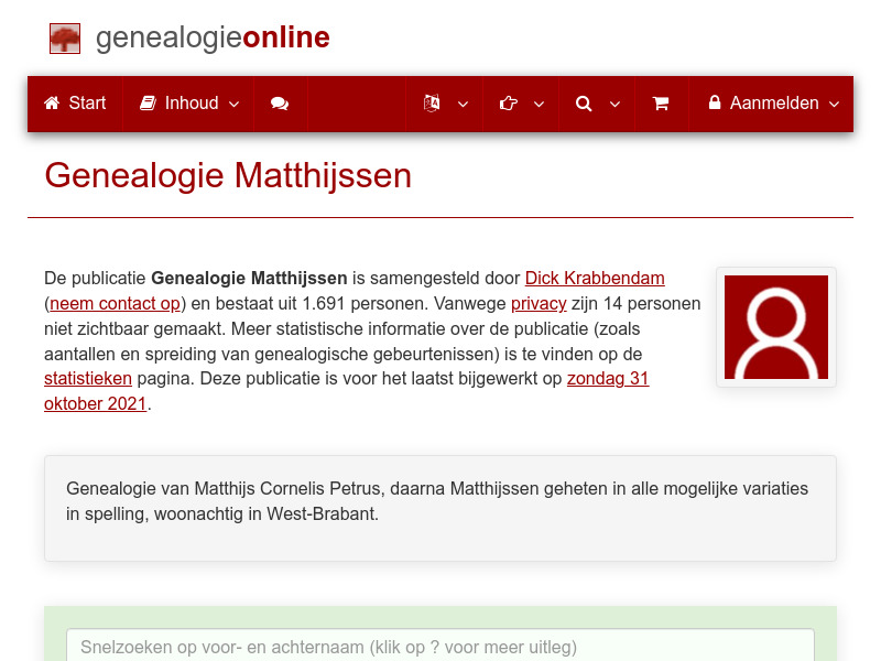 Screenshot van website