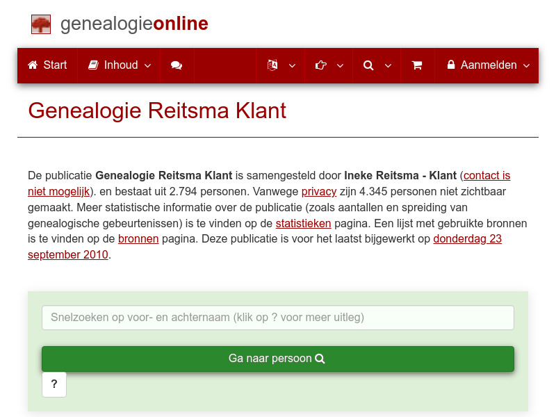 Screenshot van website