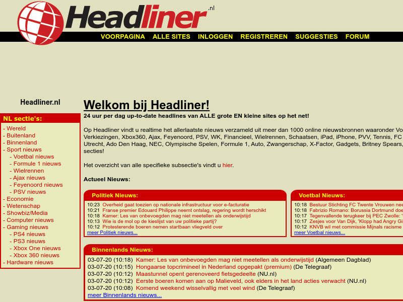 Screenshot van website