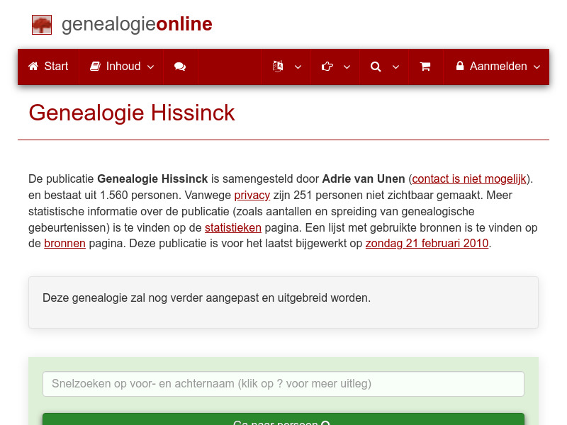 Screenshot van website