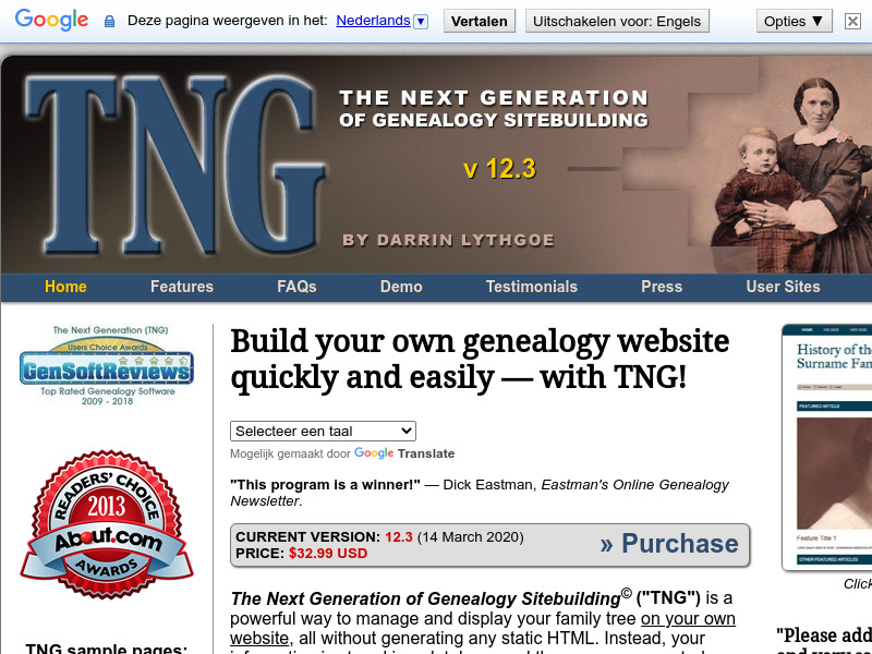 Screenshot van website
