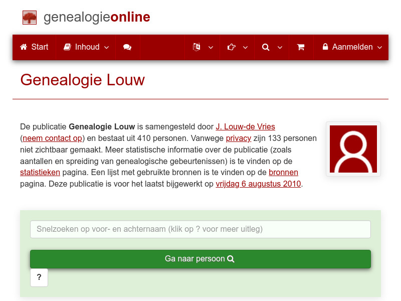 Screenshot van website