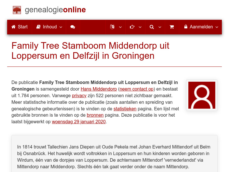 Screenshot van website