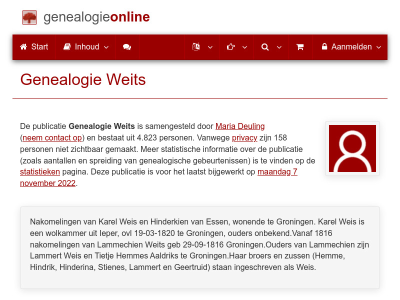 Screenshot van website